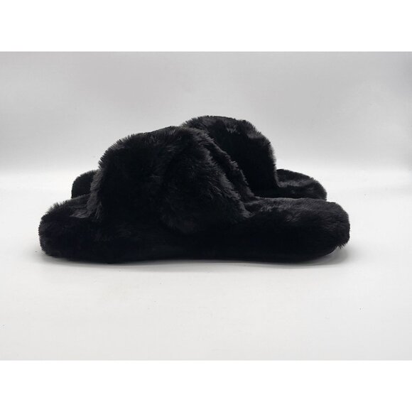Hunter Faux Fur Flatform Crossover Black Womens Slides Slippers Size 7 - Picture 3 of 5